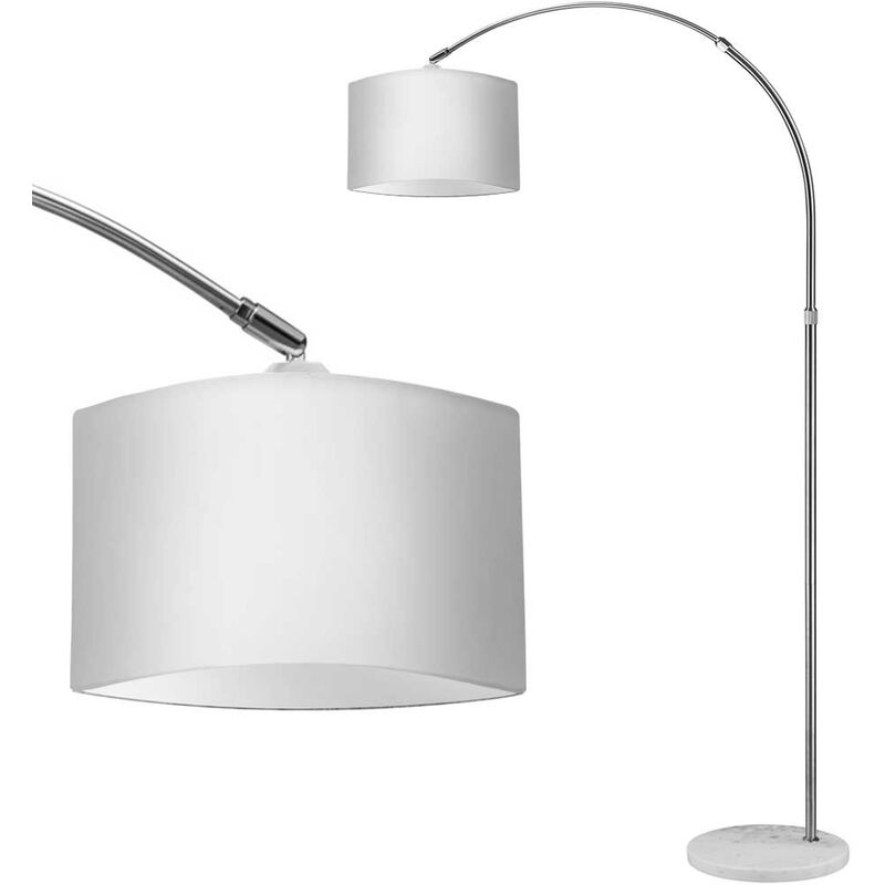 Image of Bakaji - Lampada Arco Piantana Terra Design Moderno Metallo Paralume Tessuto E27 Bianco