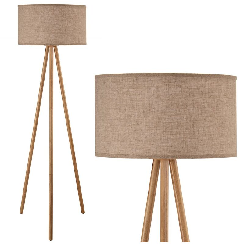 Image of Lampada Piantana Terra Design Moderno in Legno Paralume Tessuto Luce E27 Beige