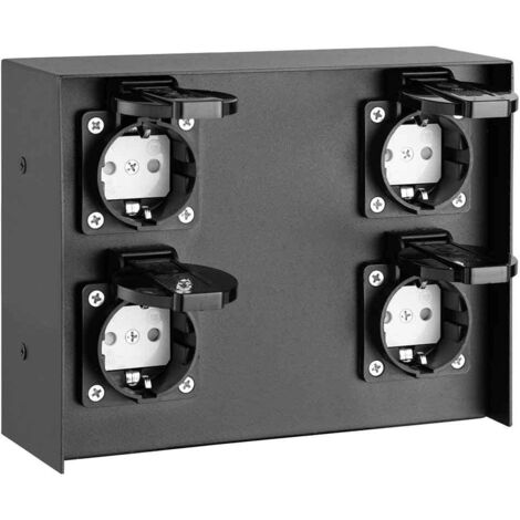 Bakaji Multipresa per Esterno da Terra e Parete Colonna Presa Elettrica Giardino Palo Colonnina 4 Prese Shucko Impermeabili IP44 con Sportellino Struttura in Acciaio Colore Nero 20 x 7 x 16 cm