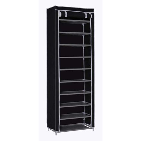 BAKAJI Scarpiera Armadio Salvaspazio 11 Ripiani 60x30x175cm Fino a 30 Paia Di Scarpe Struttura Acciaio e Rivestimento In Tessuto TNT Impermeabile Con Chiusura Zip Antipolvere (Nero)