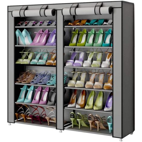 BAKAJI Scarpiera Armadio Salvaspazio 7 Ripiani 115x30x110cm Fino a 36 Paia Di Scarpe Struttura Acciaio e Rivestimento In Tessuto TNT Impermeabile Con Chiusura Zip Antipolvere (Grigio)