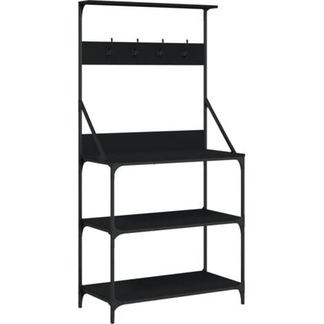 Baker's Rack with Hooks 4-Tier Black Engineered Wood vidaXL