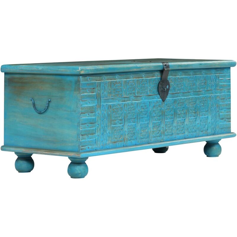 

Baúl de almacenamiento madera maciza mango azul 100x40x41 cm - Azul