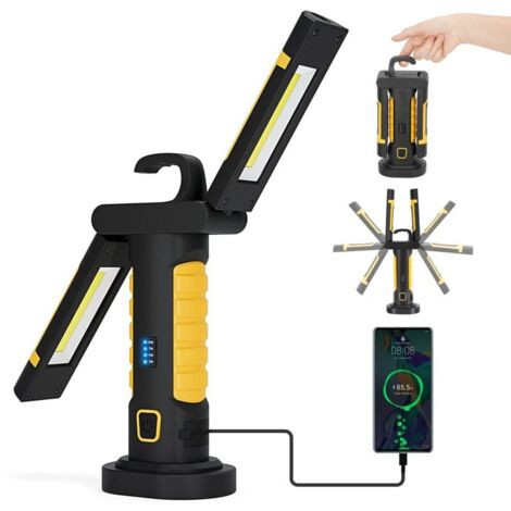 Baladeuse de chantier　Lampe de Travail LED Rechargeable Baladeuse LED Mecanicien Lampe Travail Magnétique sans Fil avec Interrupteur Accroche USB pour Mécanique Auto Véhicule Exterieur Garage Camping