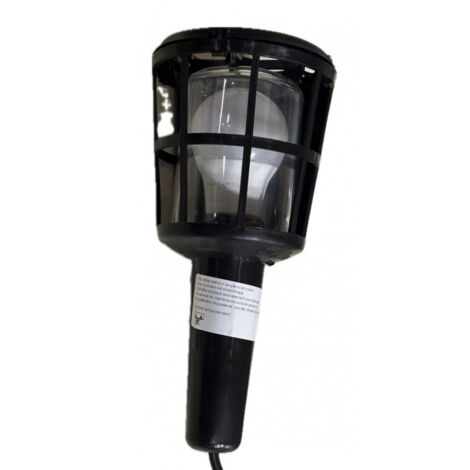 Baladeuse LED 8W cage plastique noire ampoule E27 230V 3000K 700lm protection verre + cable longueur 5m