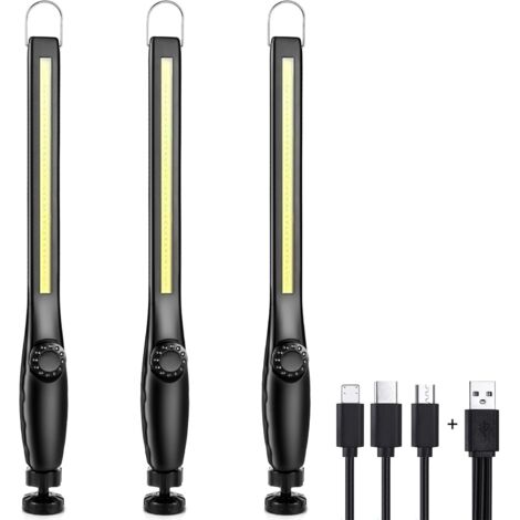 Baladeuse led Mecanicien Lampe Atelier Chantier Rechargeable Lampe Garage Magnetique Lampe de Travail Aimantée led Portable Rechargeable Puissante [3 Pièces] [Classe énergétique A+++]
