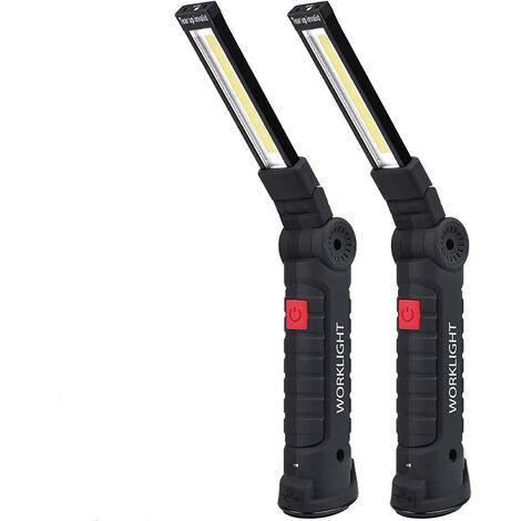 Baladeuse LED Rechargeable, Lampe de Travail Portable LED Rechargeable Puissante Lampe Aimantée COB 5 Modes avec Base Magnétique [Grand, 2 Pièces]