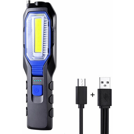 Baladeuse LED Rechargeable, Lampe de Travail Portable LED Rechargeable Puissante Lampe Aimantée USB 2800mAh Batterie COB, Crochet et câble de Chargement