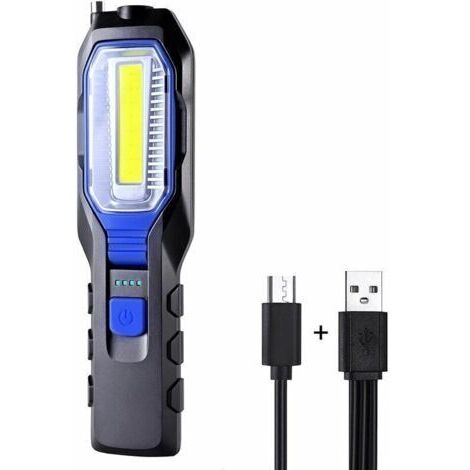 Baladeuse LED Rechargeable, Lampe de Travail Portable LED Rechargeable Puissante Lampe Aimantée USB 2800mAh Batterie COB, Crochet et câble de Chargement