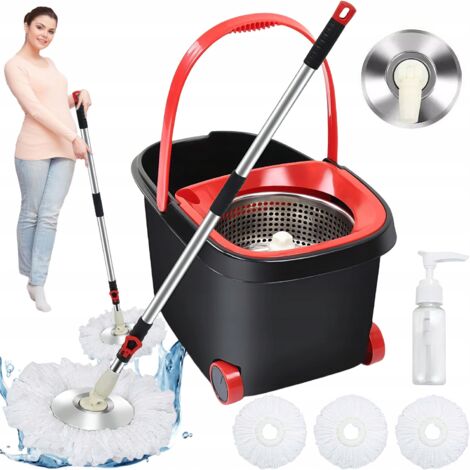 Balai à franges essoreur avec seau et tête pivotante à 360° (ensemble 2 en 1)