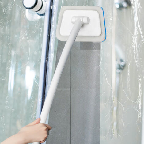 Balai à Manche Long avec Sponge - Multi-usage pour Trapezoidal Bathtub, Tuiles, Vitres et Sols - PP, Sponge, 56cm, 3 Sponges de Rechange