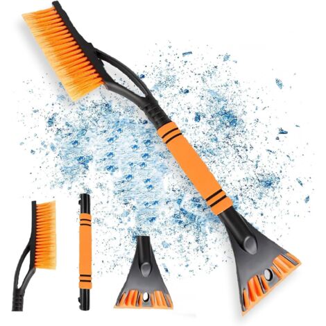 Balai à neige, pelle à neige avec balai, pelle à glace avec balai, grattoir en caoutchouc pour voiture, balai à neige 2 en 1, longueur 60 cm avec manche antidérapant isolé (orange)