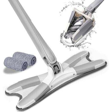 Balai à plat avec essoreur intégré au balai, Vadrouille de sol en microfibre de type X avec tête rotative à 360 ° pour outil de nettoyage domestique pour carreaux de bois