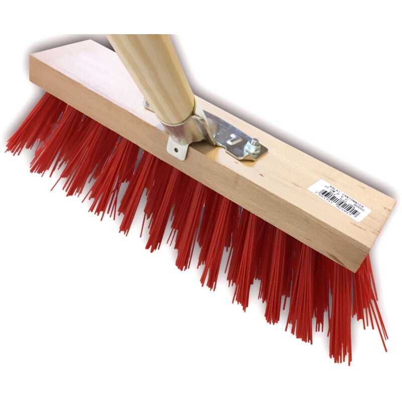 Balai de cantonnier manché Lot de 6 Longueur 32 cm Piste Extérieur Garnissage brosse pvc rouge Douille métal boulonnée ø 28 mm Manche bois 1,40 mètre