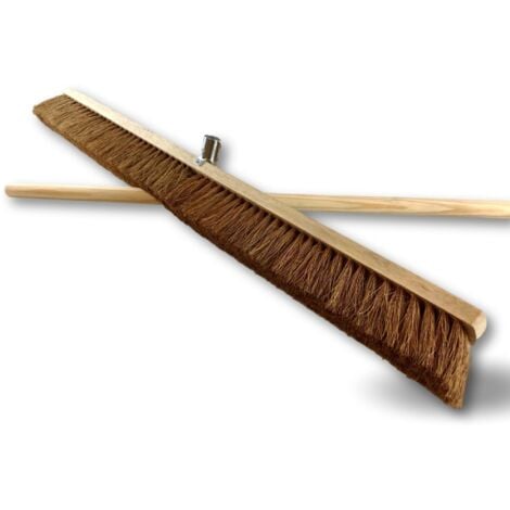 Balai d'atelier type cantonnier Piste Extérieur Longueur 80 cm Garnissage brosse fibre coco naturel Semelle bois Douille métal boulonnée Ø 28 mm Avec manche Kibros 2080M