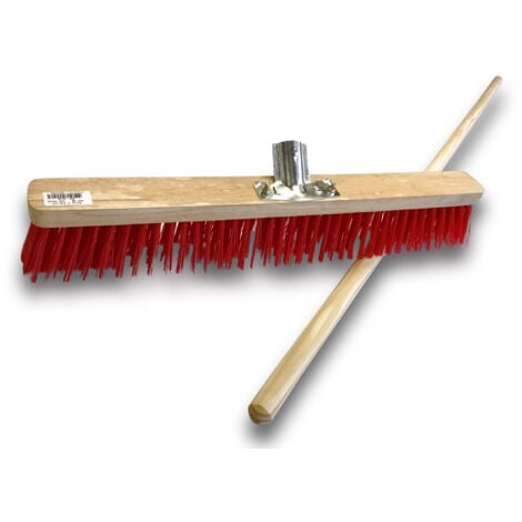 Balai d'atelier - Garnissage brosse PVC rouge - Semelle bois - Douille métal boulonnée Ø 28 mm - Lot de 10 - 60 cm - Avec manche