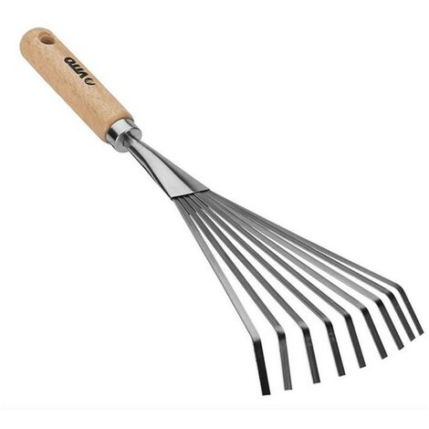 Balai de jardin à gazon 8 dents 13Cm Manche bois Inox et Fer forgés à la main VITO