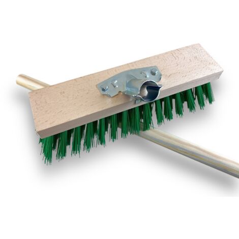 Balai de Jardinage cantonnier 32 cm  avec Manche Bois 1,40 m  Fibre PVC Verte résistante  Sortie 90 mm  Idéal pour sols Rugueux  Nettoyage Efficace  Longue durée  Kibros VC839M