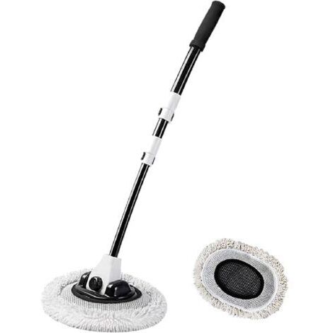 Balai de lavage de voiture à long manche, balai rétractable en microfibre chenille, balai de lavage de voiture, manche courbé, brosse de lavage de voiture pour voitures, camping-cars, camions (blanc)