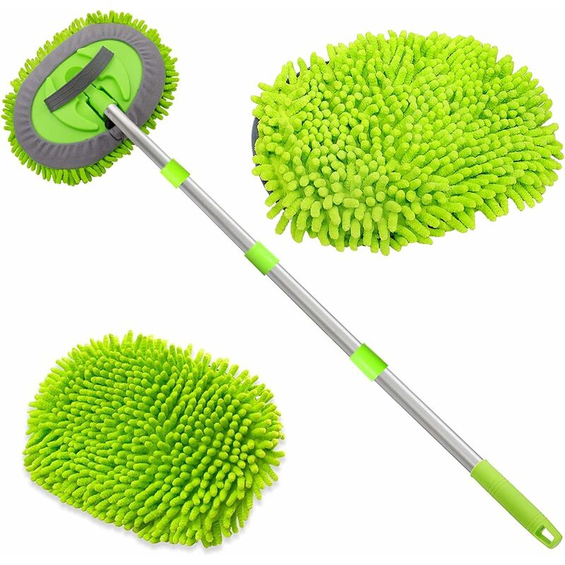 Balai de lavage de voiture en microfibre chenille avec rallonge télescopique et serpillère de rechange rotative à 180° télescopique en alliage