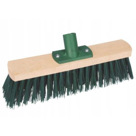 Balai de rue en bois de 40 cm sans manche, poils synthétiques épais, vert