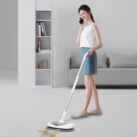 Balai électrique blanc, équipé d'un seau de nettoyage, balai électrique sans fil, balai électrique intelligent, pour faciliter les tâches ménagères.