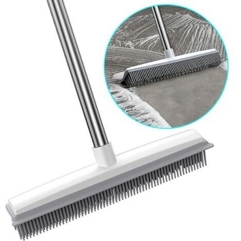 Balai en caoutchouc avec manche long réglable – Brosse à tapis avec raclette intégrée pour poils – Balai de sol pour peluches, bois dur, fenêtre, carrelage