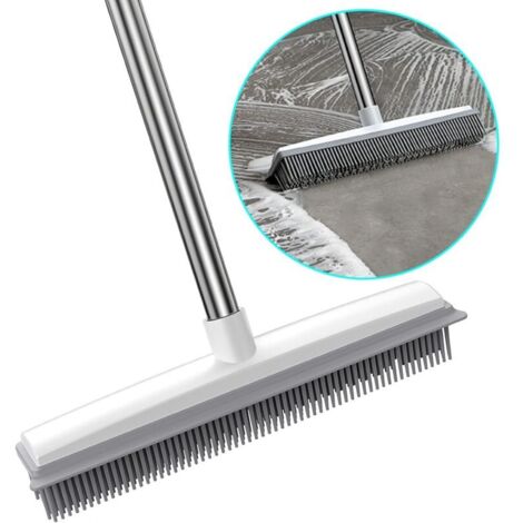 Balai en caoutchouc avec manche long réglable – Brosse à tapis avec raclette intégrée pour poils – Balai de sol pour peluches, bois dur, fenêtre, carrelage