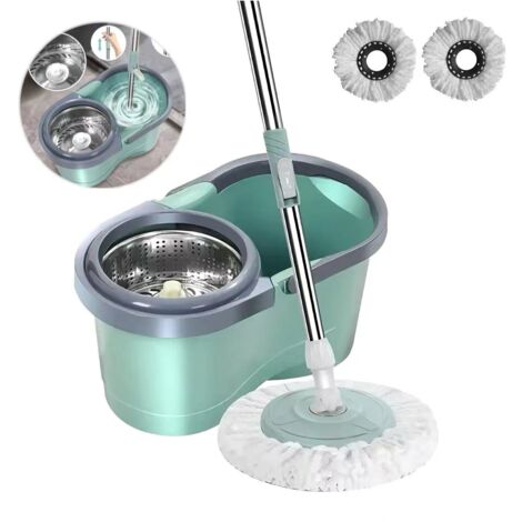 Balai essoreur automatique avec seau et 3 têtes de balai, convient pour le salon/la cuisine/la salle de bain, vert.