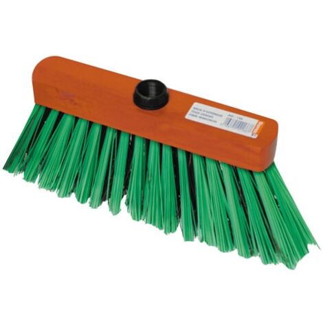Balai extérieur pour gros travaux – Monture bois laqué – Bassine fibre dure PVC vert – Compatible avec manches 150 à 160 – Brosserie Thomas - 138SF