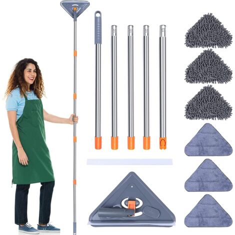Balai Lave Sol avec Grattoir Vadrouille de Nettoyage Réglable Rotative à 360° Longueur Ajustable Jusqu'à 216CM