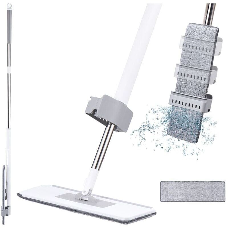 SNQ - Balai Microfibre avec Essorage Intégré, Balai Serpillère Professionnel avec 137cm Poignée, Serpillère Plate avec 2 Tampons Réutilisables, pour