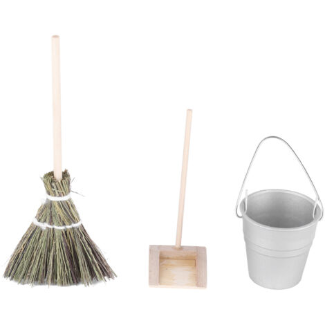Balai miniature pour maison de poupée avec pelle et seau, jouet de ménage pour jeu d'imitation