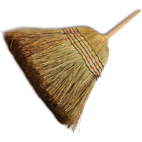 Balai paille de riz traditionnel  5 fils manché largeur 35 cm  Manche bois 150 cm  Balai pour ménage extérieur, cave ou garage  Kibros 2840b