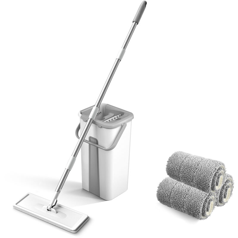 Treetalk - Balai Plat Microfibre et Seau Essoreur, Serpillière Rotative 360° et Seau Auto-Lavage, Vadrouille de Mains Libre pour Nettoyage de Sol