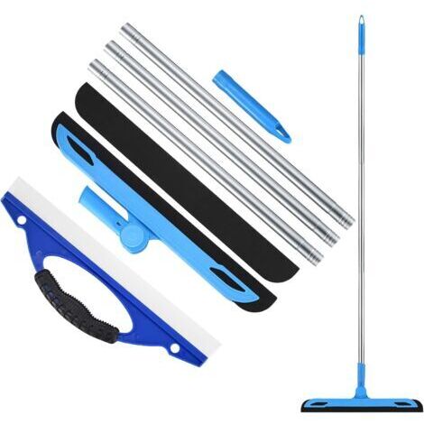 Balai Raclette Sol avec Manche, Raclette d'eau pour Fenêtre, Balai Raclette de Sol Vitre Douche, Balai-Éponge Lame Raclette pour Cuisine, Salle de Bain, Propre, Verre - Bleu