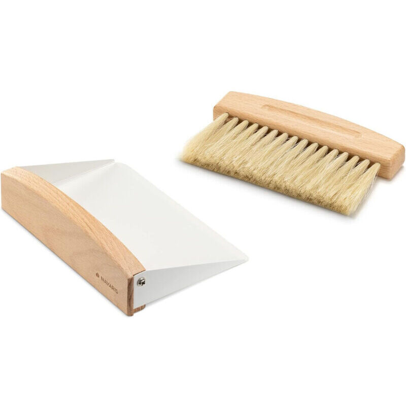 Balai ramasse-miettes en bois de hêtre avec pelle 15,5 x 10,5 x 4 cm - Balai à main pour cuisine, salle à manger et restauration