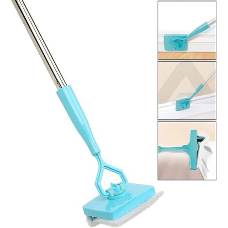 Balai Rétractable - Tête Pivotante 360° - Pour Plinthes et Recoins - Manche Pliable - Usage Humide ou Sec - 1 Pièce