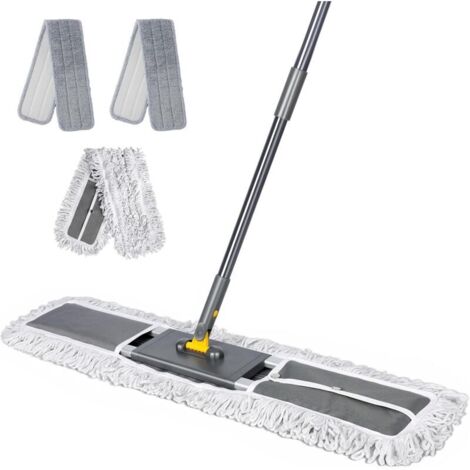 Balai Serpillère Aluminium, Grande Balai Plat Professionnel avec Manche Téléscopique, Coton Serpillere Professionnel avec 2 Microfibre Tampons, pour Nettoyage de Bureau, Entrepôt, Garage