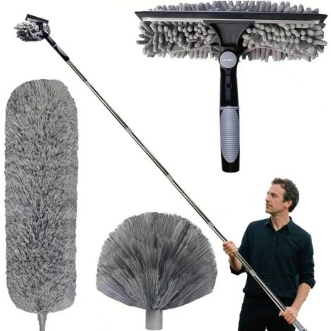Balai Telescopique - Brosse Chenille Et Brosse Anti-Toile D Araignee - Tube Extensible Jusqu A 4 M - Pour Plafonds Et Stores - Lot De 3