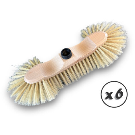 Balais ménage demi-tête Garnissage soie blanche 65 mm Sans manche - Lot de 6 - Sans manche