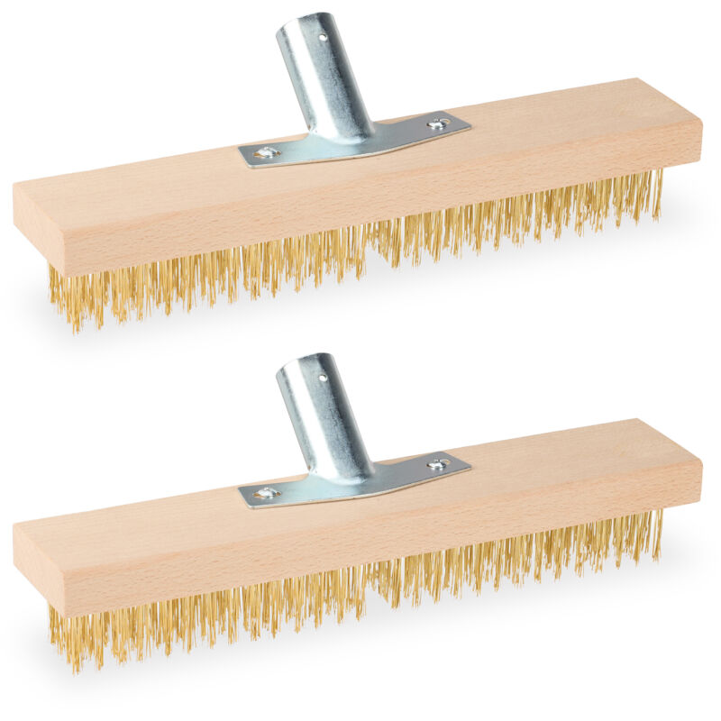 Relaxdays - Balais métalliques, lot de 2, retirer mousse & saleté, brosses de rechange, jardin & terrasse, nature - doré