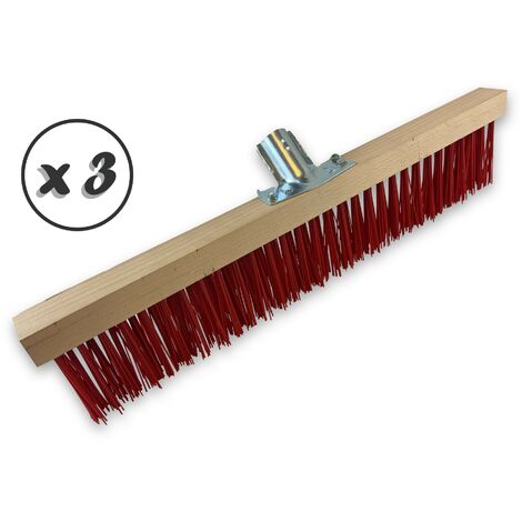 Balais rateau cantonnier 60 cm  PVC rouge  Douille plastique Ø 27 mm - Lot de 3 - 60 cm - Sans manche