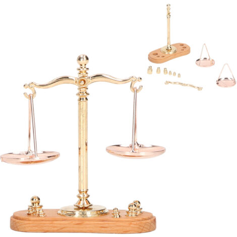 Balance à plateaux vintage 1:12 pour maison de poupée - Miniature décorative avec 6 poids - Jouet détaillé et réaliste