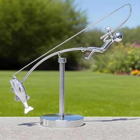 [Balance Art] Kinetic Sculpture 4.8oz Statue Meticulous Polishing Iron Statue Fisherman Figure Desk Shelf Metal Ornament 135g/4.8oz Fine Workmanship Ornament Unique Present Choice Gift