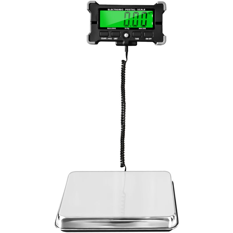 Balance au sol en acier inoxydable 200kg portée 0.05kg Rétro-éclairage LCD/arrêt automatique/maintien des données/tare/comptage Argent + noir PS21