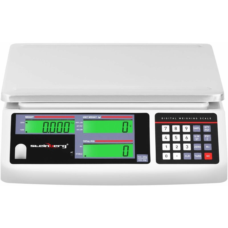 Helloshop26 - Balance compteuse - 30 kg / 1 g - 3 écrans lcd - Batterie 72 h