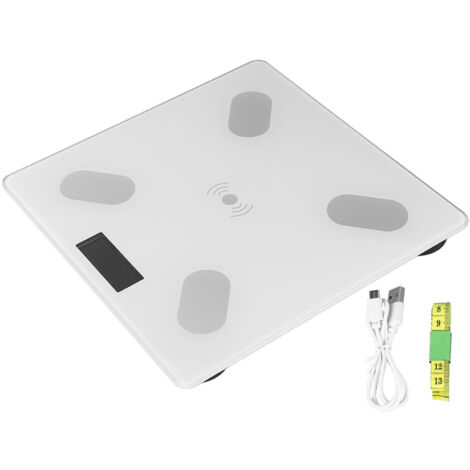 Balance Connectée Bluetooth - Analyse Composition Corporelle - Verre Trempé Rechargeable USB - Blanc
