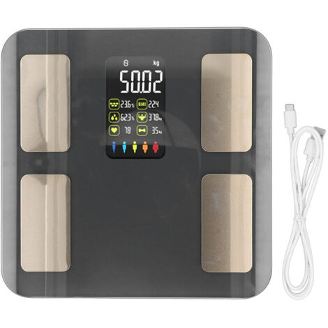 Balance Connectée Intelligente avec Écran Couleur, Haute Précision 5-180kg, Modèle Gris à Recharge Bluetooth pour IMC