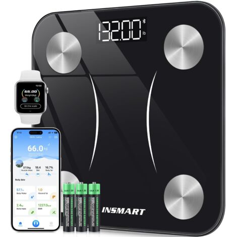Balance Corps - Analyseur Composition Corporelle 17 Paramètres - Bluetooth 4.0 - Capacité 180 kg - Affichage LED - Mode Bébé - Noir